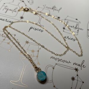 Dainty Vintage Gold and Blue Pendant Necklace Stackable Elegant